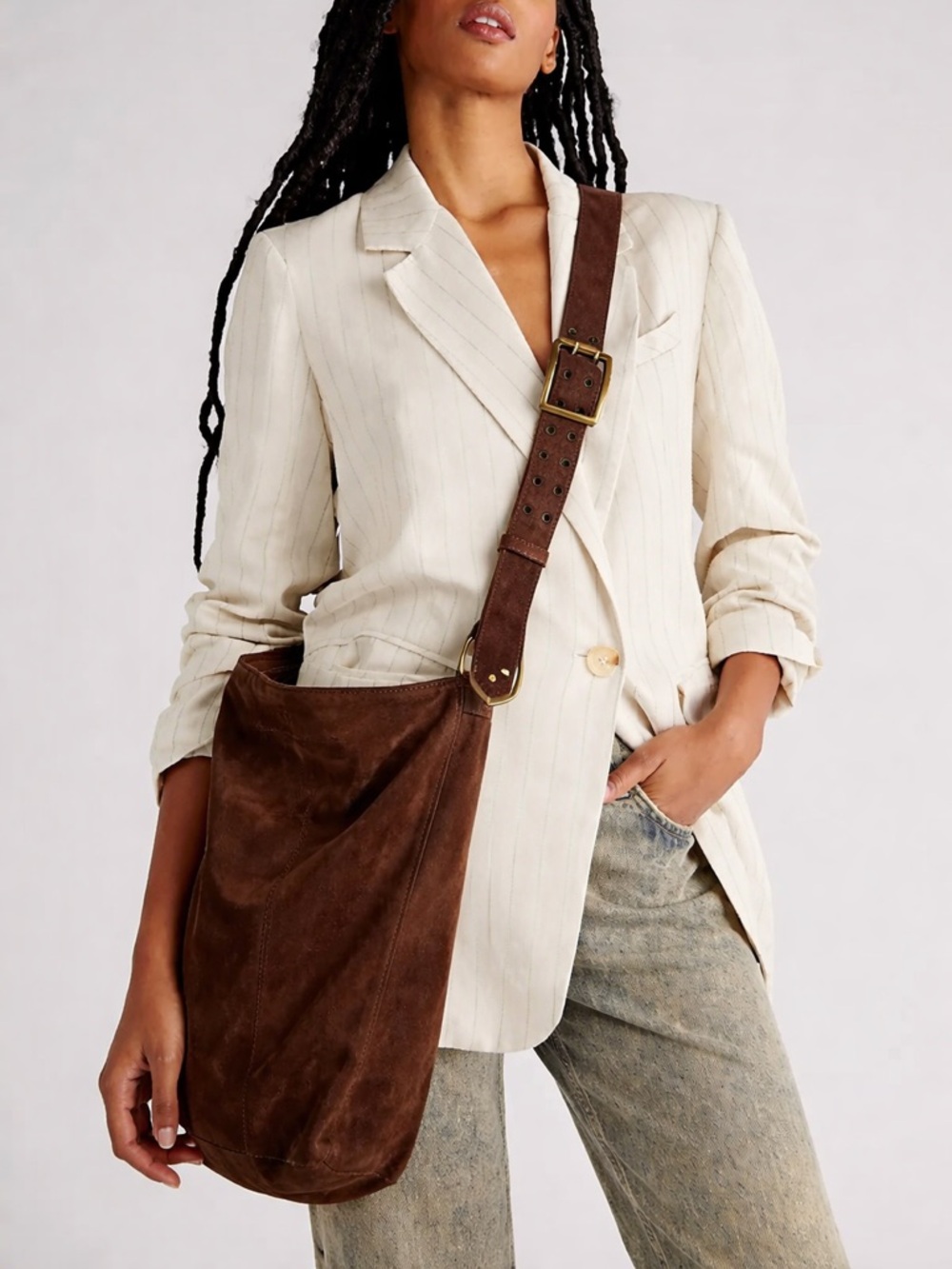We The Free Suede Highland Brossbody Bag in Chocolate Chestnut